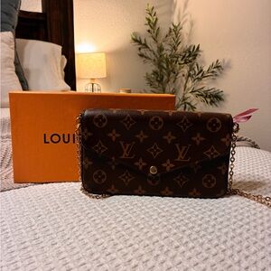 Louis Vuitton Brown Monogram Crossbody Wallet with Gold Chain
